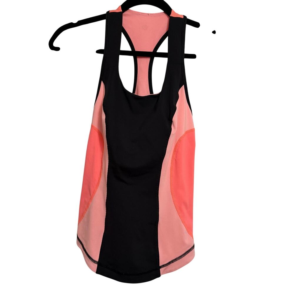Lululemon peach& black tank top fitted no pads workout activewear pretty sz 6